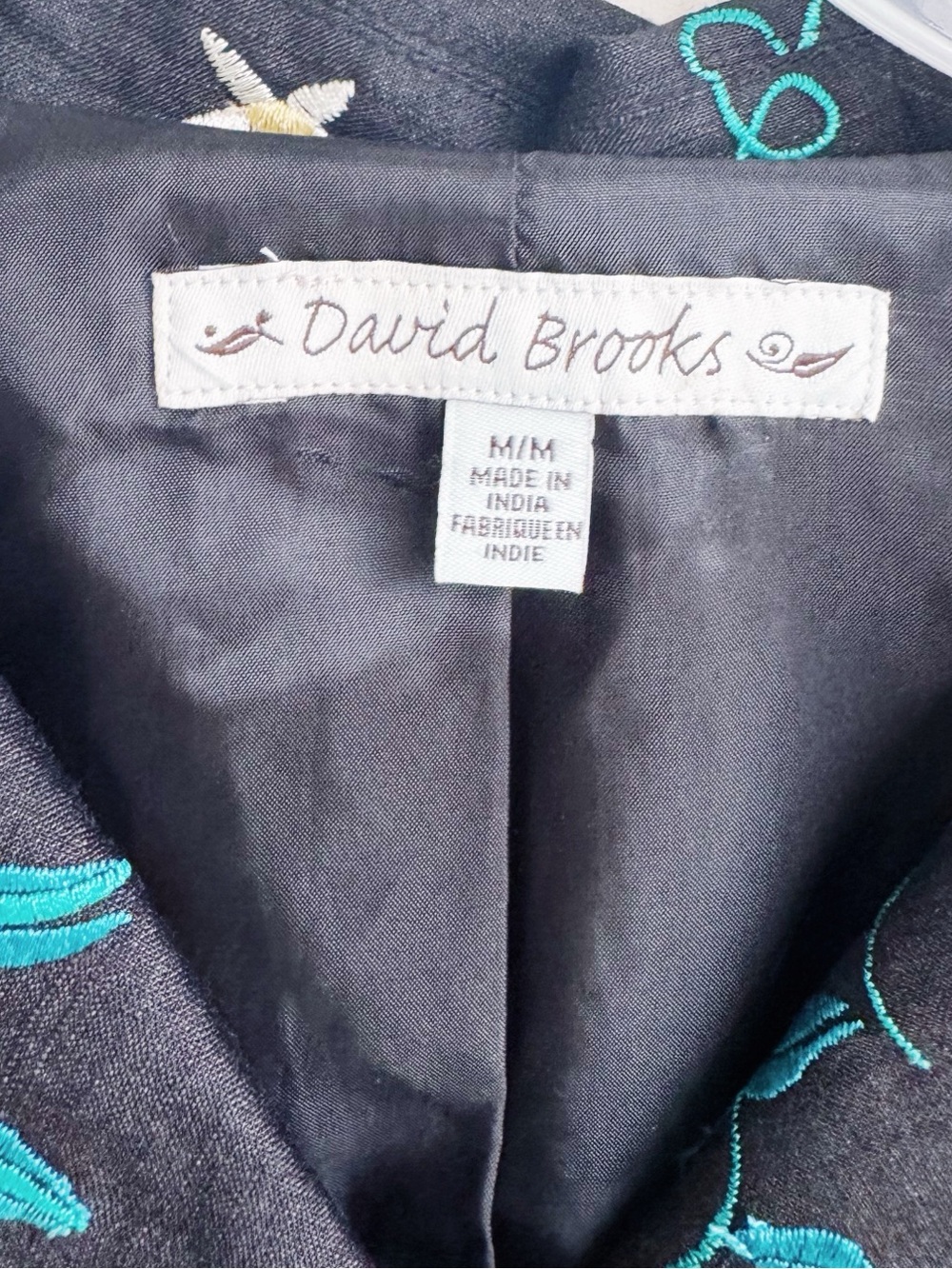 David Brooks Raw Silk Embroidered Floral Long Jacket Black M - Picture 7 of 7